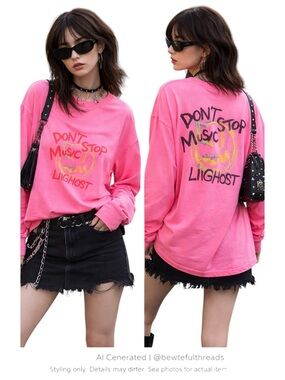 Beascer Pink Graphic Long Sleeve Tee XL – Don’t Stop Music Liighost Streetwear